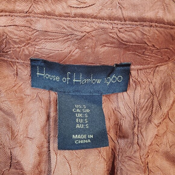 House of Harlow 1960 Blouse Womens Burnt Orange Crinkle Texture Oversized Tunic - Picture 11 of 12